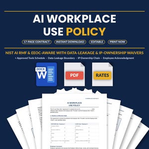 AI Workplace Policy Template | Employee Generative AI Use ChatGPT Handbook Addendum | HR Small Business Form | Editable Word & Pdf