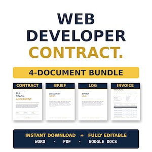 Web Developer Contract Bundle | Full Stack Developer Service Agreement | Custom Web App Form | Source Code Handoff | Editable Word + PDF