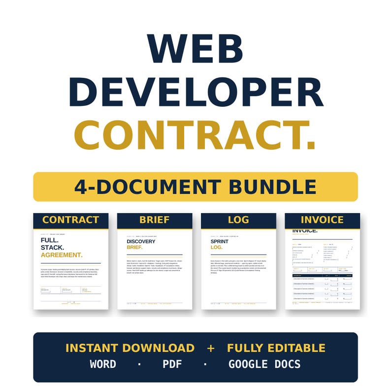 Web Developer Contract Bundle | Full Stack Developer Service Agreement | Custom Web App Form | Source Code Handoff | Editable Word + PDF image 1