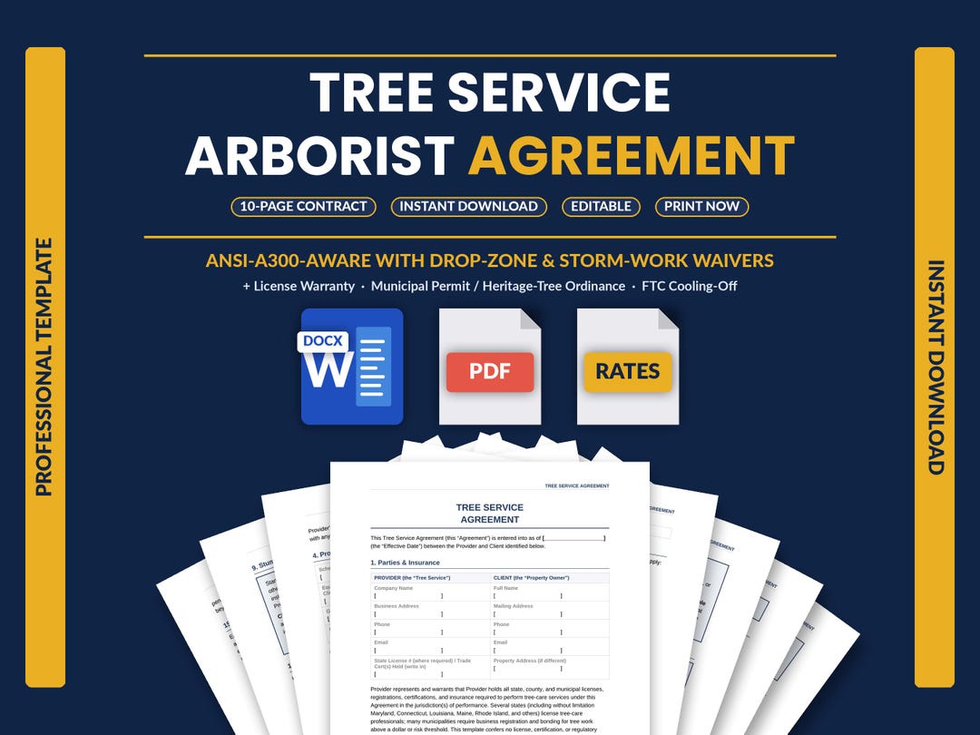 Tree Removal Contract Template | Arborist Tree Service Agreement | Ansi ...