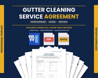 Gutter Cleaning Contract Template | Gutter Cleaning Service Agreement | OSHA-Aware with Ladder-Fall Liability Waiver | Editable Word & PDF