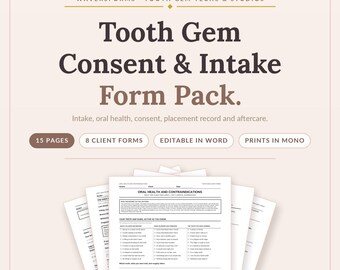Tooth Gem Consent Forms | 8 Pack | Tooth Gem Tech Client Intake & Aftercare | Tooth Jewelry Studio Forms | Editable Word + PDF Template