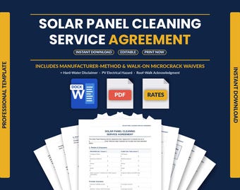 Solar Panel Cleaning Contract Template | PV Module Service Agreement | Walk-On Microcrack & Manufacturer-Method Waiver | Word PDF