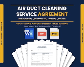 Air Duct Cleaning Contract Template | HVAC & Dryer Vent Service Agreement | NADCA-Standard-Aware Asbestos Mold Boundary | Word PDF