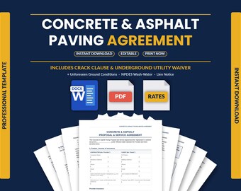Concrete Contract Template | Asphalt Paving Service Agreement | Crack Clause, Unforeseen Ground & NPDES Wash-Water Waiver | Word PDF