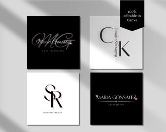 Editable Logo Design Template Black Canva Business Logo White Professional Logo Design Small Business Logo Marketing DIY Logo Template