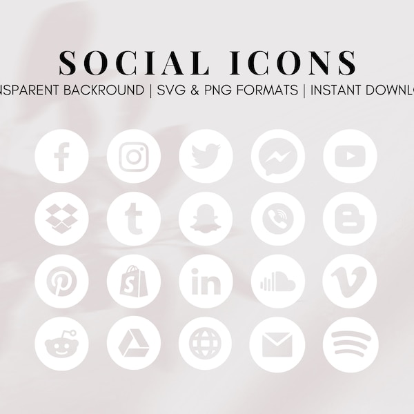 White Social Media Icons| SVG Social Media Icon Pack| Transparent White Social Icons| Instagram Facebook Gmail Icon| Svg Png Social Icons