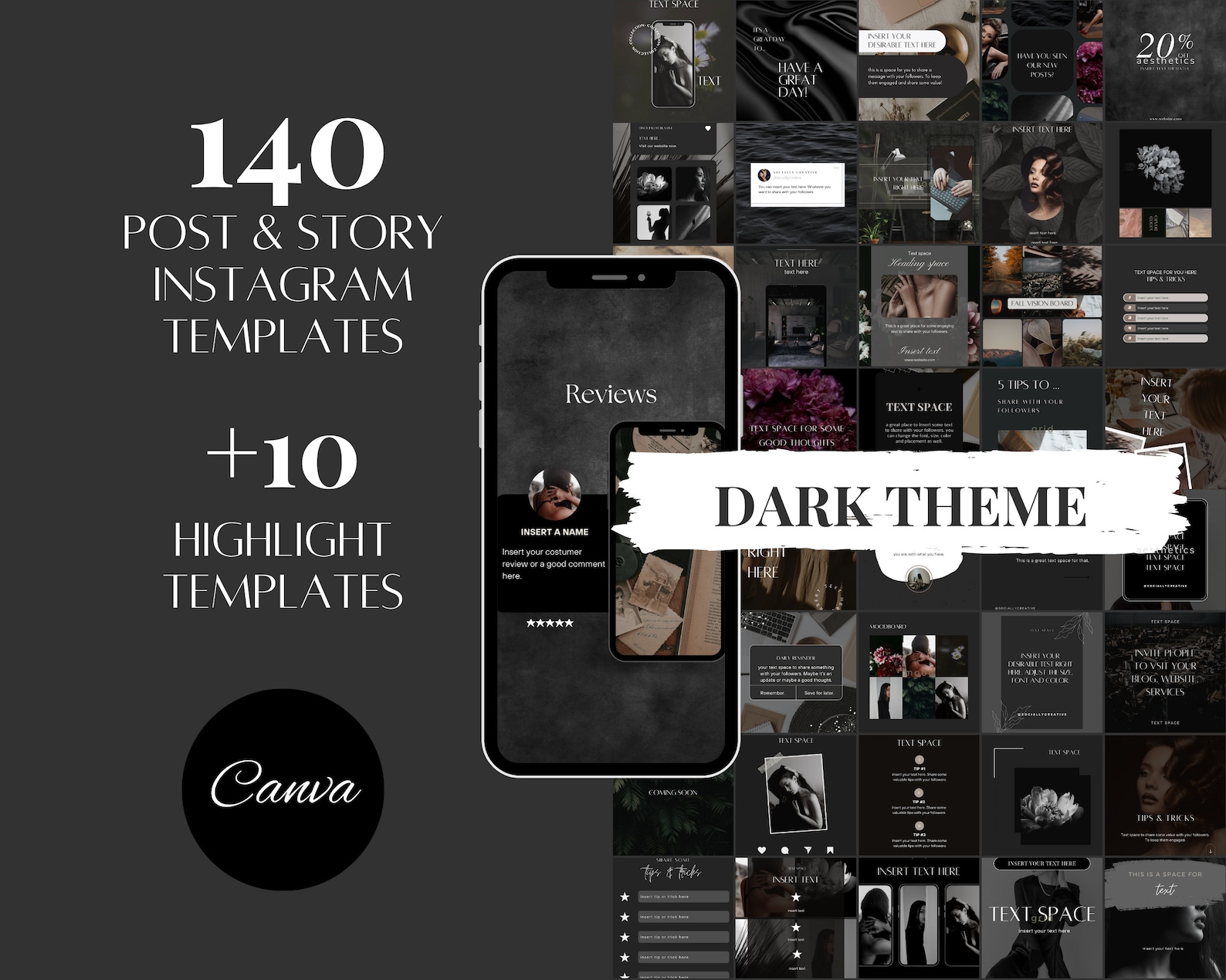 Luxury Instagram Templates Black Social Media Manager Dark Instagram ...