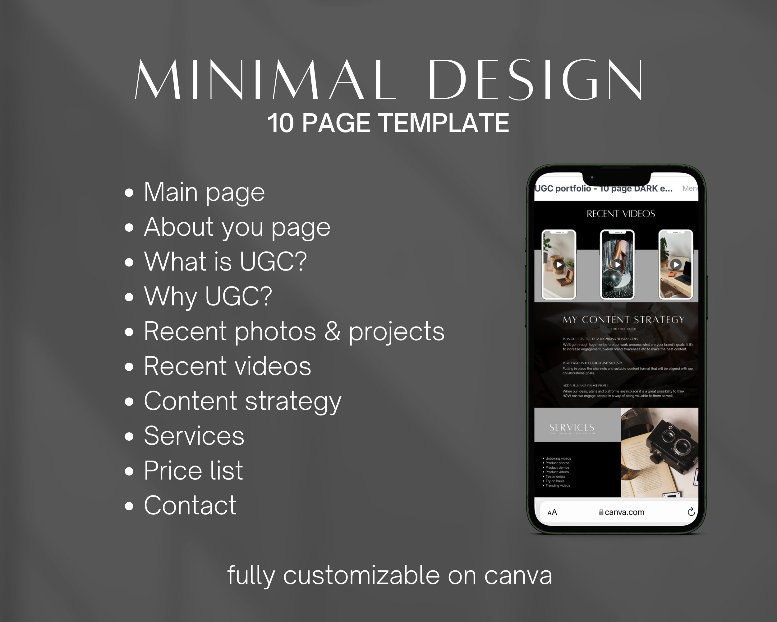 Ugc Example Cv Dark UGC Portfolio Template Editable Content Creator Resume Dark Canva ...