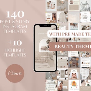 150 Plantillas de Instagram de belleza / Plantillas de esteticista Canva editables / Cuidado de la piel Hair Spa Maquillaje cosmético / Plantillas de belleza femenina