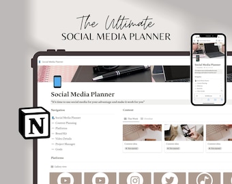 2026 Ultimate Notion Content Planner Notion Social Media Calendar Editable Notion Instagram Planner Aesthetic Notion Content Calendar
