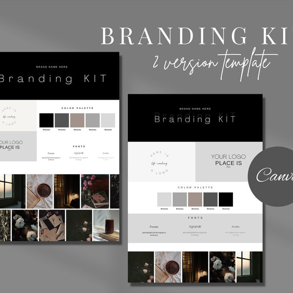 Brand Kit Template | Black Brand Board Template | Pre-made Branding Kit | Editable Business Mood Board | Black Brand Kit |Editable Brand Kit