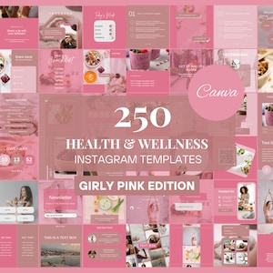 250 Wellness Instagram-Vorlagen | Rosa Gesundheit Lifestyle Vorlage | Fitness Social Media Vorlage | Pink Coaching Instagram Vorlage