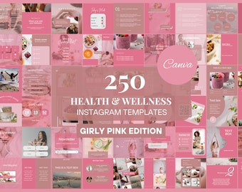 250 Wellness Instagram Templates | Pink Health Lifestyle Template | Fitness Social Media Template | Pink Coaching Instagram Template