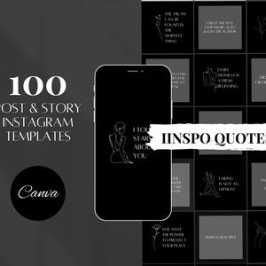 Puede incluir: Un diseño gráfico en blanco y negro con el texto "I told stars about you" y un dibujo lineal simple de una persona. El diseño está sobre un fondo negro y forma parte de un conjunto de 100 plantillas de publicaciones e historias de Instagram. El texto "INSPO QUOTES" también es visible en la imagen.