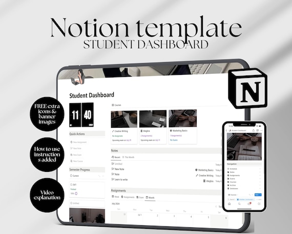 2026 Academic Notion Planner Student Planner Notion College Notion Planner Template All In One Notion University Template Aesthetic Notion
