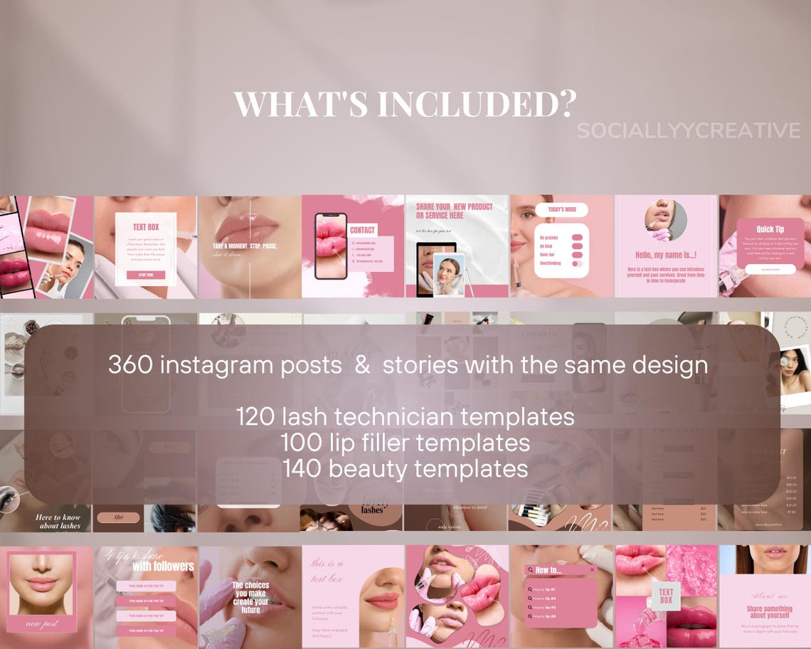 Beauty Instagram Template Bundle Lip Filler Social Media Lash ...