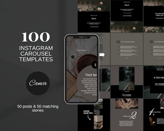 Dark Instagram Carousel Post Templates| Dark Social Media Canva Templates| Instagram Post Templates | Dark Black Moody Engagement Templates