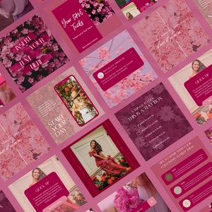 May include: A collage of pink and red Instagram story templates with floral backgrounds and text overlays. The text includes phrases like "Start Your Day", "Quick Tip", "5 Things To Do", and "Tips To Share With Your Followers To Help Them".