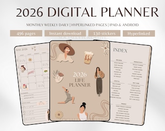 2026 Digital Planner Simple Life Planner Digital GoodNotes Planner 2026 Digital Calendar Daily Weekly Monthly Journal Aestehtic Planner