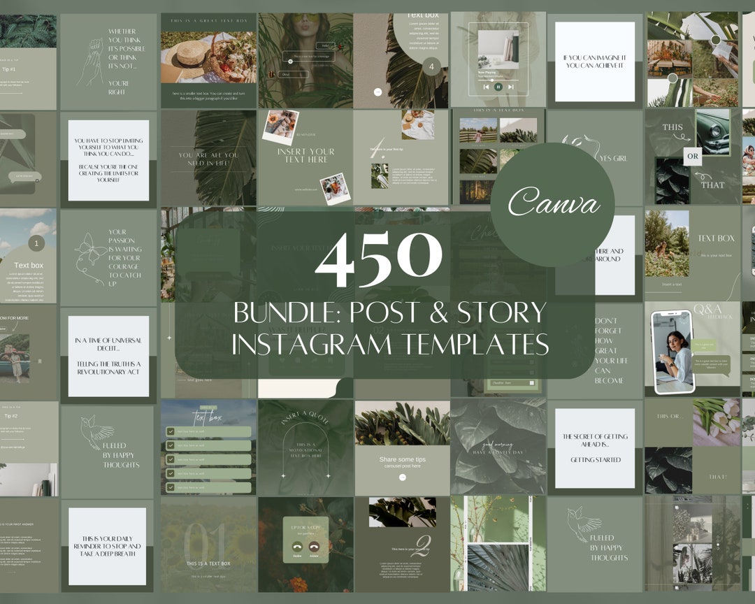 Green Instagram Templates and Editable Sage Social Media 450 Post Set ...