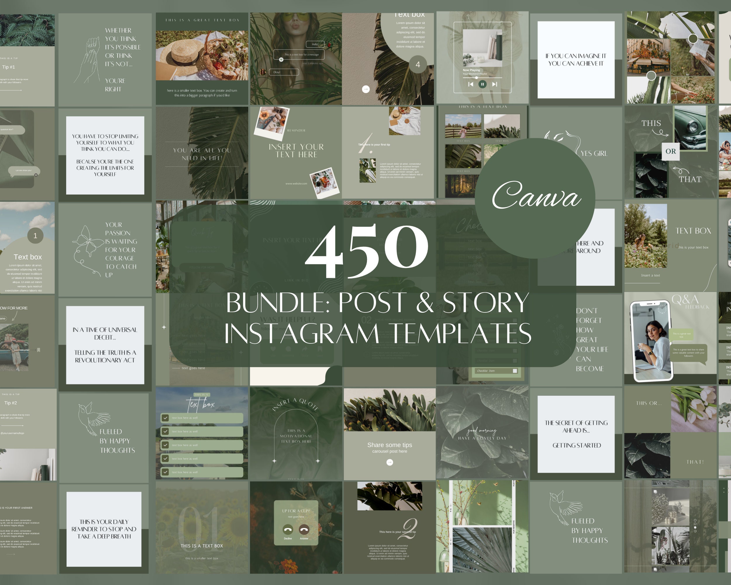 450 Green Instagram Templates, Green Tropical Social Media Post, Instagram Carousel Post Templates, Small Business Engagement Templates