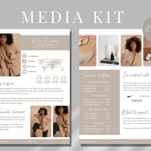Media Kit Template| Beige Media Kit| Influencer Rate Sheet Template| Editable Blogger Press Kit | Boho Beige Canva Media Kit Template