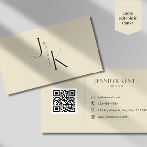 Carte de visite QR Code Modèle de carte de visite minimale jaune Carte de visite bricolage Modèle de carte de visite canva Carte de visite jaune recto-verso
