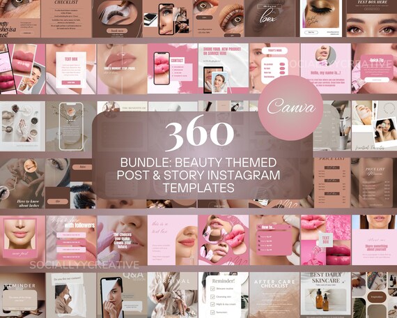 Beauty Instagram Template Bundle Lip filler Social Media Lash technician Instagram Templates Editable Beauty Canva Template Makeup Bundle