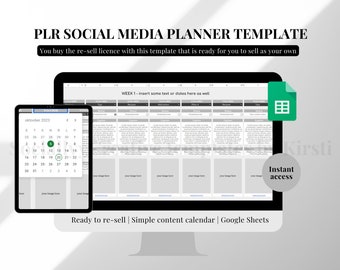Modelo de PLR digital para planejador de mídia social PLR Instagram Planner PLR Modelo de planejador de conteúdo de planilha do Google