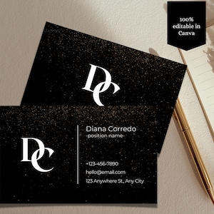 Schwarze Visitenkarte| Doppelseitige Visitenkarten Vorlage | DIY Visitenkarte| Canva Visitenkarten Vorlage | Professionelle schwarze Visitenkarte