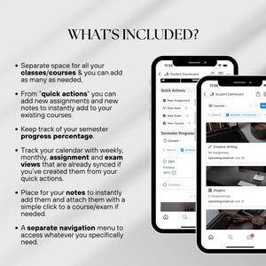 May include: A screenshot of a mobile app interface showing a student dashboard with features like quick actions, semester progress, and a calendar. The app allows users to add new assignments, notes, and courses, track their progress, and view upcoming exams.