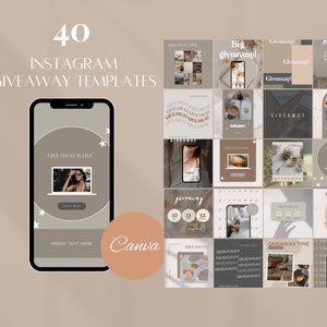 40 Instagram Giveaway Templates | Editable Canva Social Media Templates| Instagram Giveaway Post Templates | Beige Light Instagram Templates