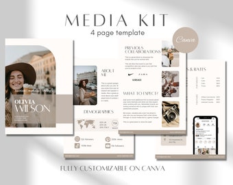 Beige Media Kit Template| 4 Page Editable Media Kit| Influencer Rate Sheet Template| Blogger Press Kit | Facebook Tiktok Instagram Template