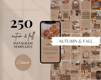 Peut inclure: Ensemble de 250 modèles Instagram automne et automne. La conception présente une palette de couleurs chaudes avec des images d'oranges séchées et d'autres éléments sur le thème de l'automne. Le texte comprend "Autumn & Fall".