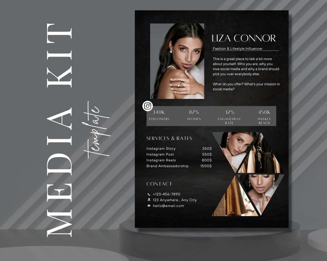 Dark Media Kit Template| Black Instagram Media Kit| Rate Sheet Template ...