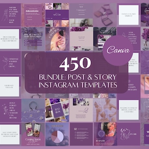 450 Purple Instagram Templates | Instagram Carousel Templates| Purple Instagram Quote Post Templates | Luxury Business Engagement Templates