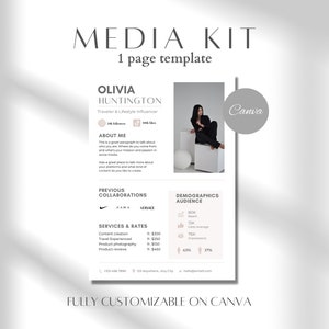 1 Page Media Kit Canva Template| Instagram Media Kit| Influencer Rate Sheet Template| Beige Press Kit | Facebook Tiktok Instagram Template