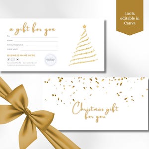Modello di carta regalo di Natale in oro Modello di carta regalo di Natale fai da te Buono regalo di Natale modificabile Modello di carta regalo per le vacanze Buono regalo in oro Carta regalo di Natale stampabile