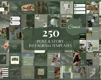 250 Green Instagram Templates, Green Social Media, Tropical Instagram Post, Botanical IG Templates, Small Business Engagement Templates