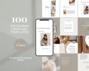 100 Instagram Carousel Small Business Canva Templates, Instagram Post, Aesthetic Instagram Story, Editable Coaching Social Media Templates