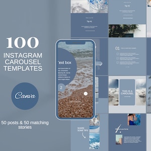Blue Instagram Carousel Templates, Small Business Canva Instagram Post, Aesthetic Instagram Story, Editable Coaching Social Media Templates