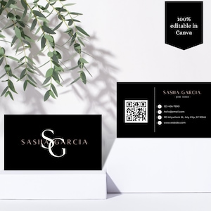 Carte de visite QR Code QR noir Modèle de carte de visite minimale Carte de visite à faire soi-même Carte de visite en toile double face