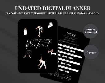 Dark Workout Digital Planner|Undated Digital Planner|Monthly Fitness Planner| Hyperlinked Planner| GoodNotes Planner| Digital Tablet Planner