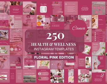 250 Pink Wellness Instagram Templates | Pink Healthy Lifestyle Template | Health Fitness Social Media Template | Coaching Instagram Template