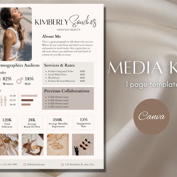 Media Kit Template Canva Rate Sheet Template Instagram Media Kit Template Blogger Press Kit Template Editable Tiktok Media Kit Template