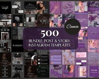 500 Instagram Template Bundle, Dark Social Media, Purple Instagram, Instagram Post, Canva Templates Instagram, Luxury Girl Boss Templates