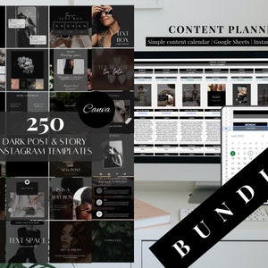 Social Media Bundle, Dark Instagram Template, Social Media Planner, Black Instagram Post, Digital Content Planner, Marketing Tools