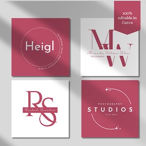 Editable Logo Design Template Pink Canva Business Logo White Professional Logo Design Small Business Logo Marketing DIY Logo Pink Template
