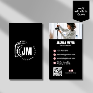 Schwarzer QR-Code Visitenkarte QR Minimal Visitenkarte Vorlage DIY Visitenkarte Dark Canva Visitenkarte Vorlage Doppelseitig Visitenkarte